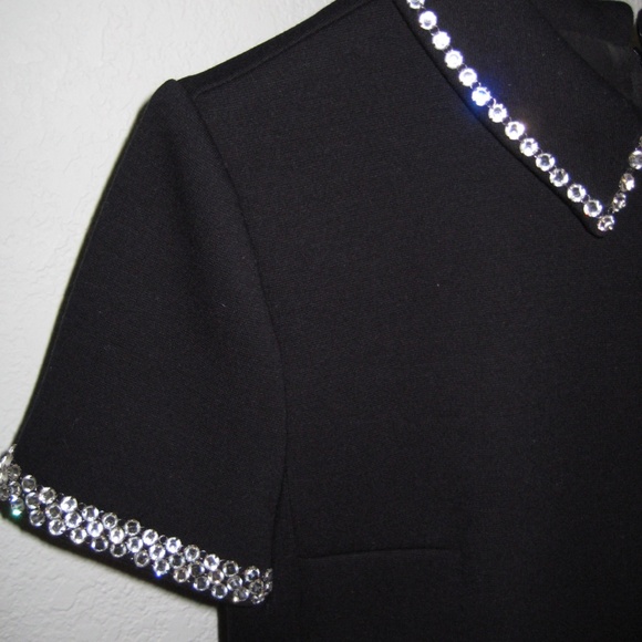 60s Style Black Wool Saint Laurent Mini Dress with Crystal Detail 36FR - Picture 9 of 9